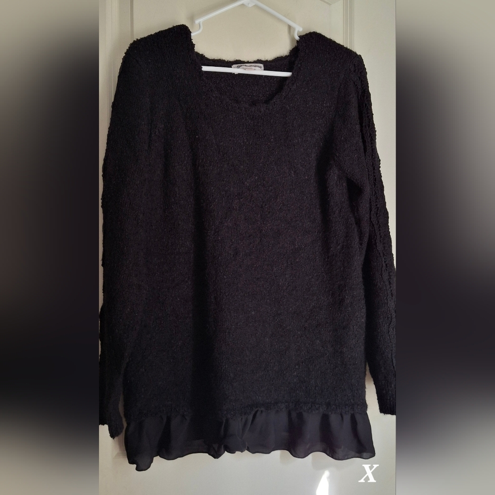 Knox Rose Elegant Black Ruffled Top Knitted Sweater L‎ Goth Vamp Witchy Casual